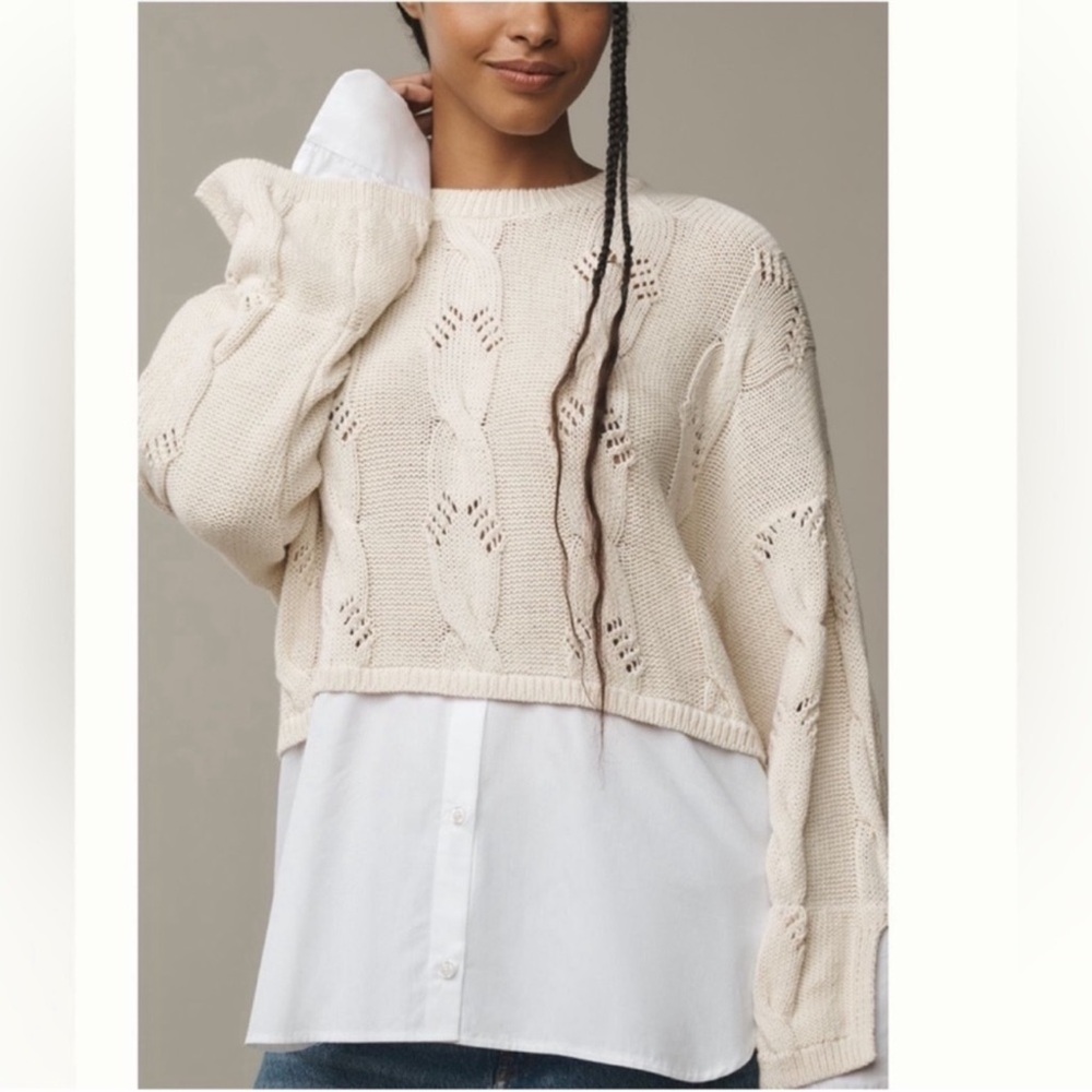 Nwt pilcro cream cable knit twofer sweater